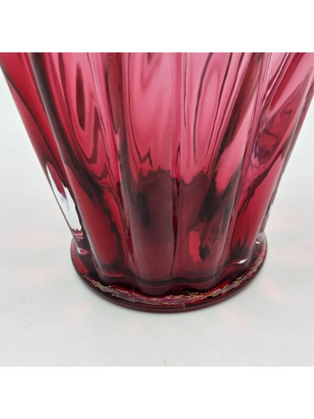 Fenton Country Cranberry Glass Vase Crimped Rim Pink Art Glass